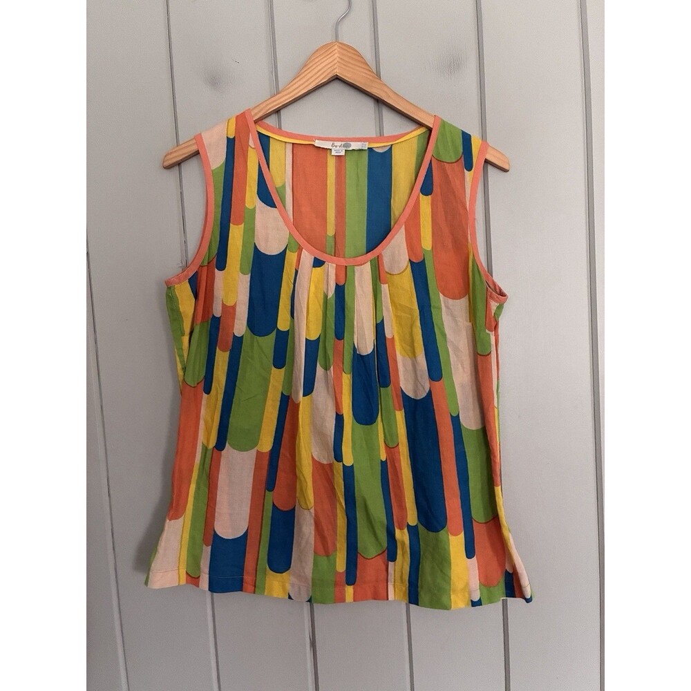 Boden Color Me Happy Tank Top 8 Retro Twee Sleeveless Cotton Blue Orange